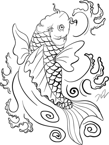 Koi Fish Art Coloring Page